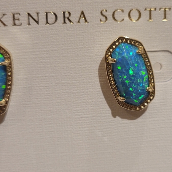 NWT RARE KENDRA SCOTT TURQUOISE OPAL STUD EARRINGS - Picture 8 of 9